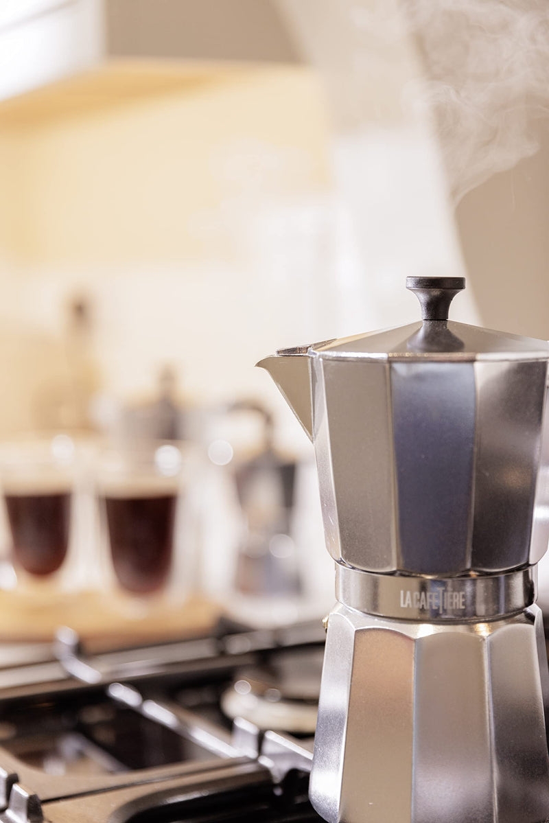 La Cafetière Venice Aluminium Espresso Maker (Non-Induction), Six Cup, Silver, Gift Boxed 29ML