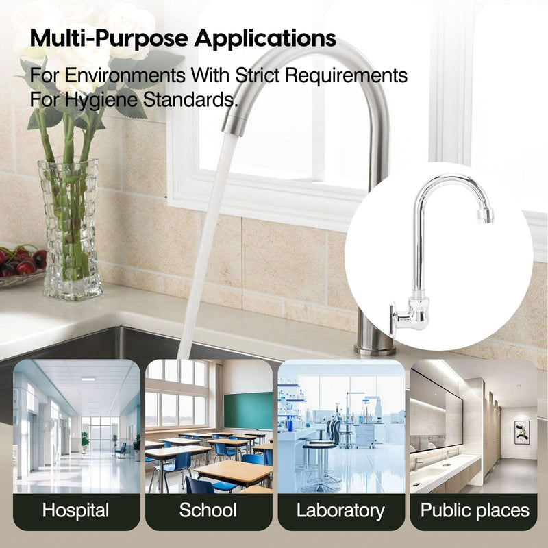 Topyond Foot Pedal Faucet Stainless Steel G1/2 Thread Wall Mounted Knee Valve Basin Foot Pump Water Faucet, for Home Hospital Railway Station Factory