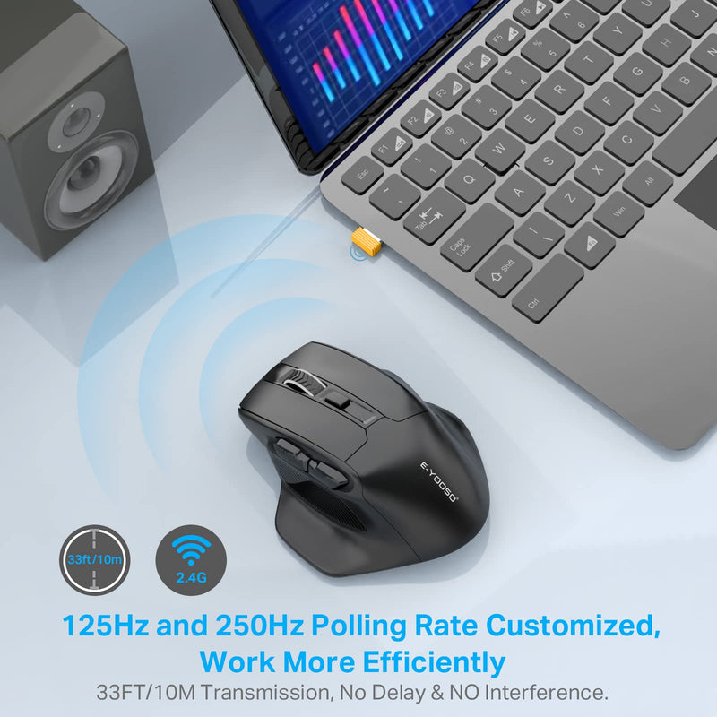 E-YOOSO Large Wireless Mouse, X-31 Large Mouse for Big Hands, 5-Level 4800 DPI, 6 Button Big Ergo Computer Mouse, 18 Months Battery Life Cordless Mouse for Laptop, Mac, Chromebook, PC, Windows(Black) Black