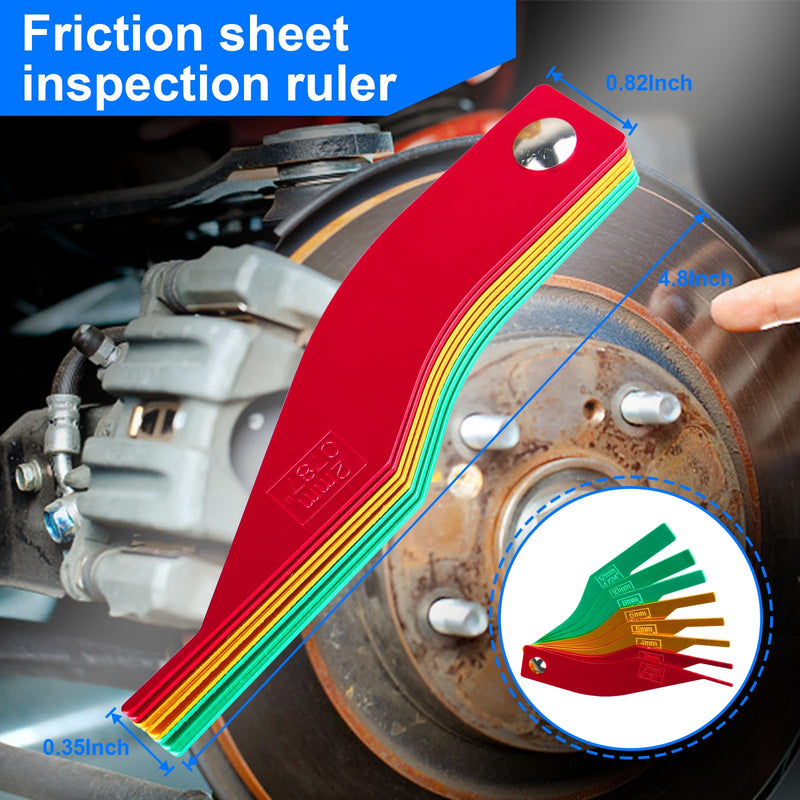 Brake Disc Measuring Tool, 8-Piece SAE Gauge Measuring Metric Steel Structure Thickness Gauge, Color Coded Gauge Size, Measuring Disc and Drum Brake Pad Gauge