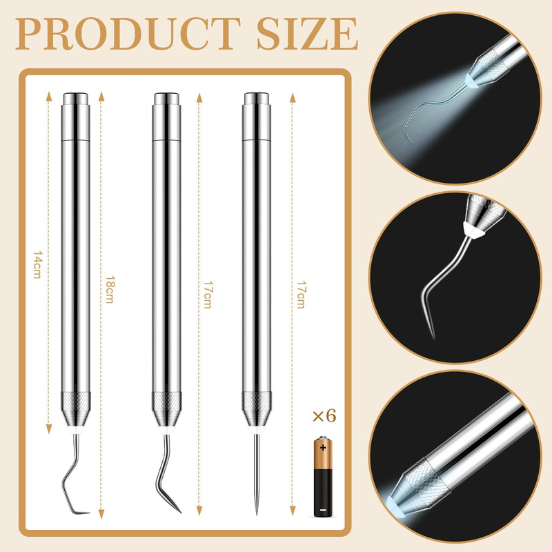 Therwen 3 Pcs Weeding Tools for Vinyl with LED Light Set Pin Pen Weeding Craft Tweezers Tools for Cutting Machines Crafting Accessories Vinyl Paper Iron on Projects Adults(Silver) Silver