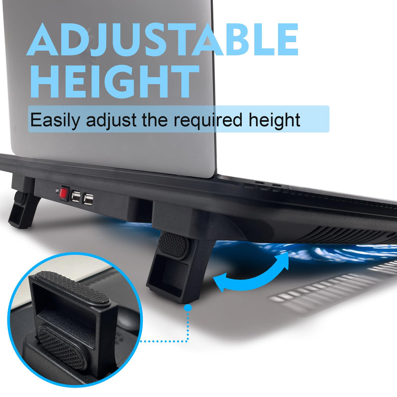 NAGAN Laptop Cooling Pad with Dual USB Ports, USB Powered Cooling Pad for Laptop with 2 Adjustable-Height, 3 Fan with Blue Light, Fits 15-17.3 inch Laptops