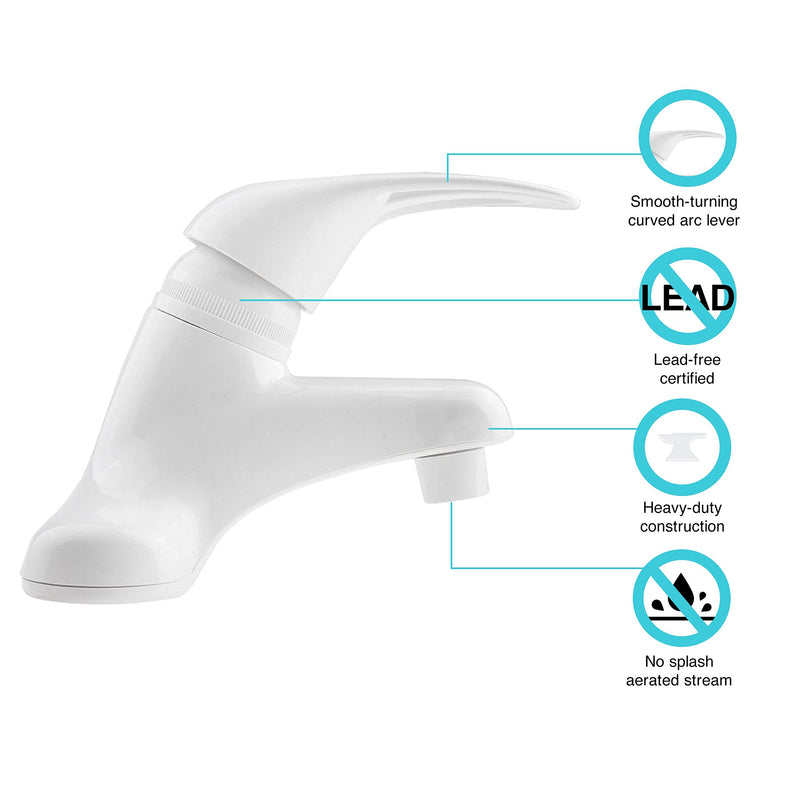 Dura Faucet DF-PL100-WT RV Single Lever Bathroom Faucet (White ABS Plastic) White