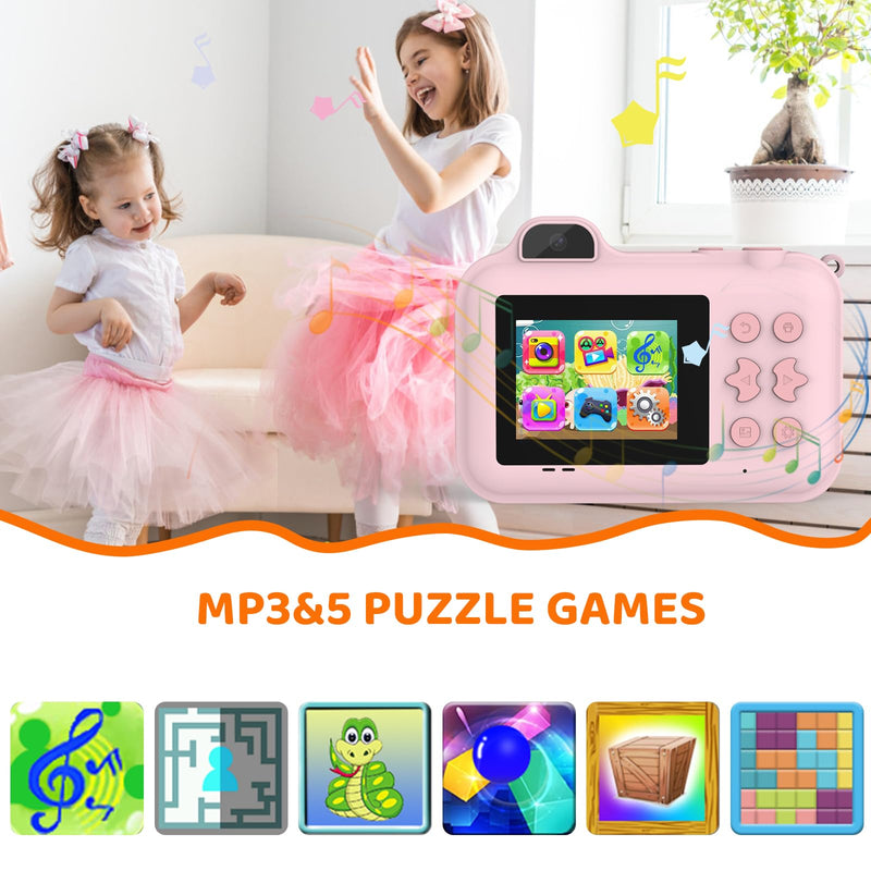 Kids Camera Instant Print,Kids Digital Camera 1080P HD Dual-Lens Selfie,Instant Print Camera with 5 Rolls Paper & 32GB Card,Toddler Camera Christmas Birthday Gifts for Girls Age 3-12(Pink) Pink