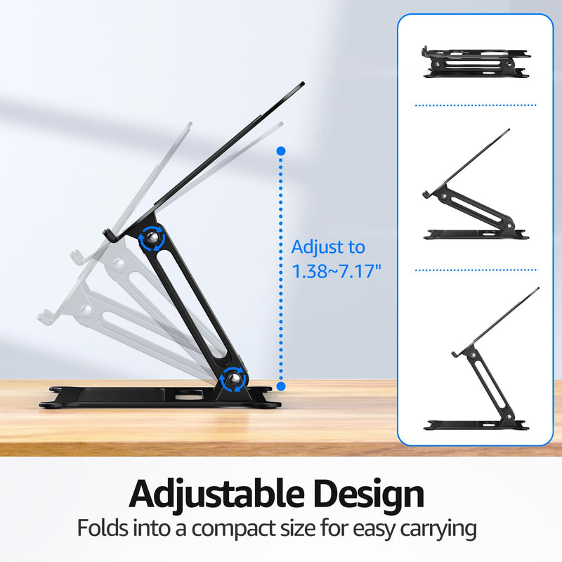 Urmust Laptop Notebook Stand Holder Adjustable Laptop Stand Portable Computer Riser Compatible with MacBook Air Pro HP Dell XPS Lenovo All Laptops 10-15.6"(Black) A-Black