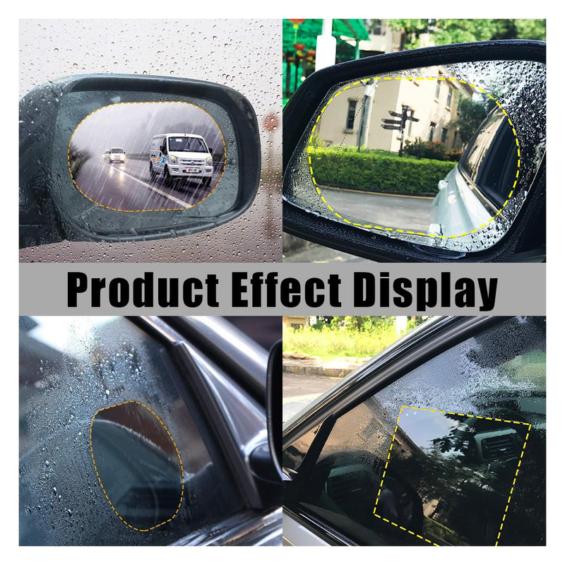 4PCS Car Rearview Mirror Film, Waterproof Film Side Mirror Rainproof Film HD Nano Coating Transparent Car Film, Safe Driving Protective Sticker Film for Most Cars Trucks Suvs Square&Oval