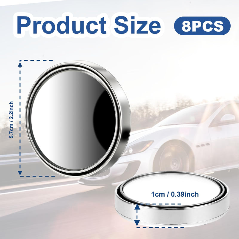 8Pcs Blind Spot Mirrors for Car 1.97’’ Round HD Convex Mirror Angle Adjustable HD Glass Round Side Rear View Convex 360° Wide Angle Side View Mirror with ABS Housing for SUV Trucks Motorcycles