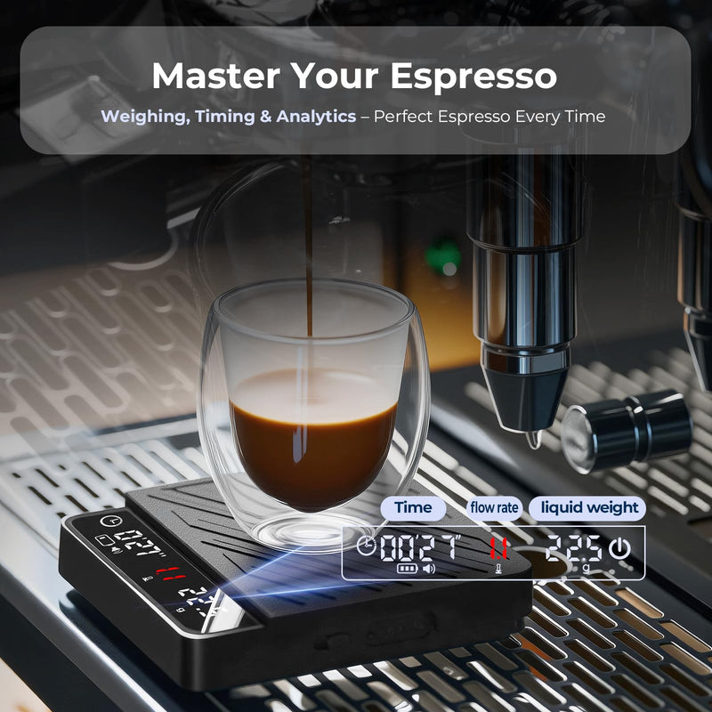 IKAPE Professional Coffee Scale with Timer, 2kg/0.1g High Precision Digital Scale, 4 Modes (Espresso/Pour Over Brew Ratio), LED Display, Auto-Tare, for Kitchen, Cooking, Espresso, Pour Over Coffee Black