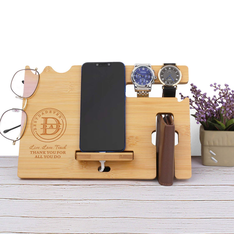 awofer Wood Phone Docking Station for Dad - Engraved Nightstand Organizer with Phone Stand, Accessory Holder, Watch Stand - Personalized Gifts for Fathers Day, Birthday, Thanksgiving, Christmas Stand For Dad