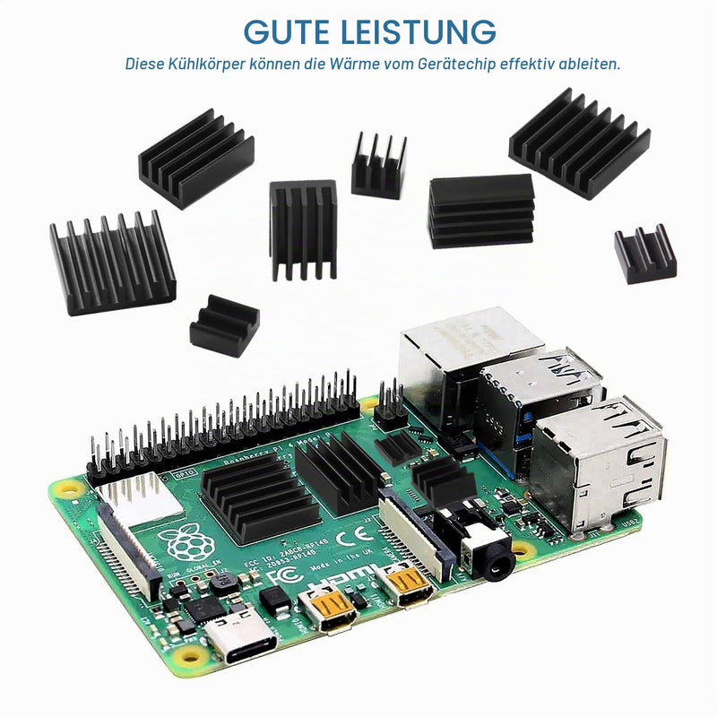 VooGenzek 20 Pieces Cooling Fins Aluminum Set Raspberry Pi 4, Raspberry Pi Aluminum Heatsink with Heat Conducting Tape, for Cooling Raspberry Pi, Black