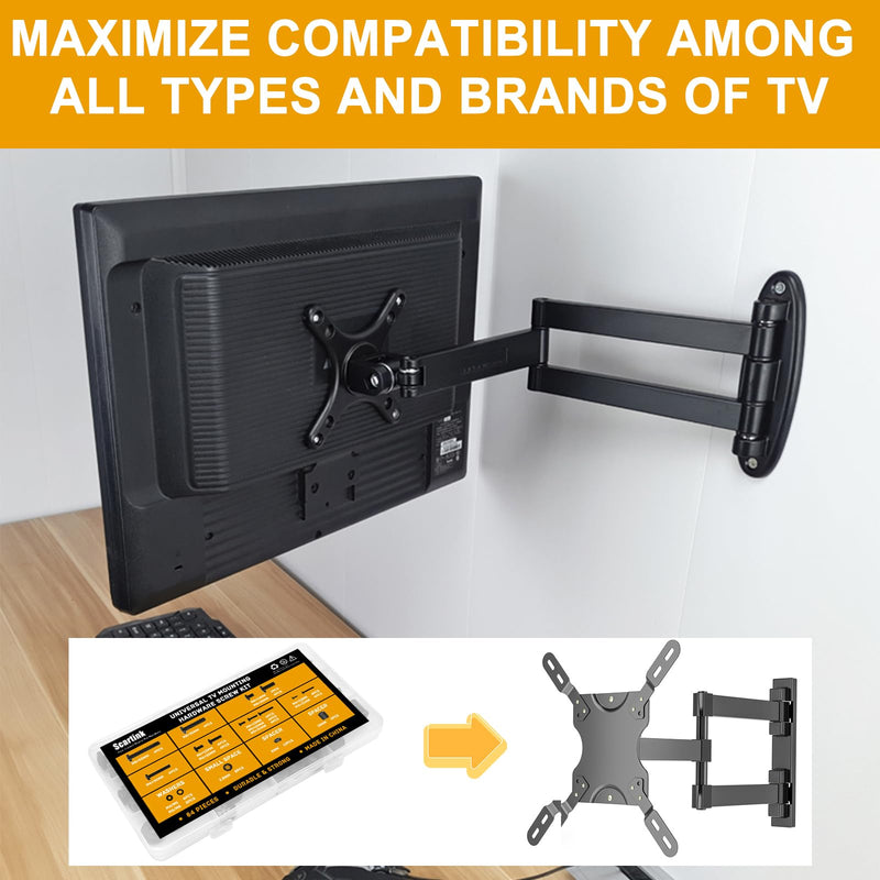Universal TV Mounting Screws Hardware Kit with Box, Includes M4 M5 M6 M8 Screws, Washers, and Spacers, Compatible with Any TV Wall Mount/Display Up to 80 Inches (Black)