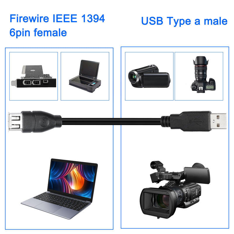 MEIRIYFA Firewire 1394 6 Pin to USB Adapter Cable, Firewire IEEE 1394 6 Pin Female to USB 2.0 Type A Male Data Transfer Converter Cable for Printer, Digital Camera, Scanner, Hard Disk (20CM)