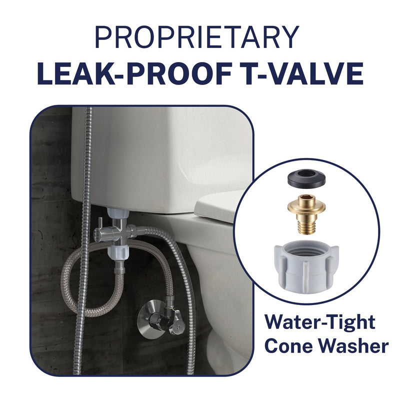 HammerHead Showers Solid Metal Adjustable Pressure Handheld Bidet Sprayer for Toilet, Handheld Bidet Attachment with 47-Inch Hose and Leak-Proof T-Valve, Jet Spray for Toilet, Muslim Shower, Chrome