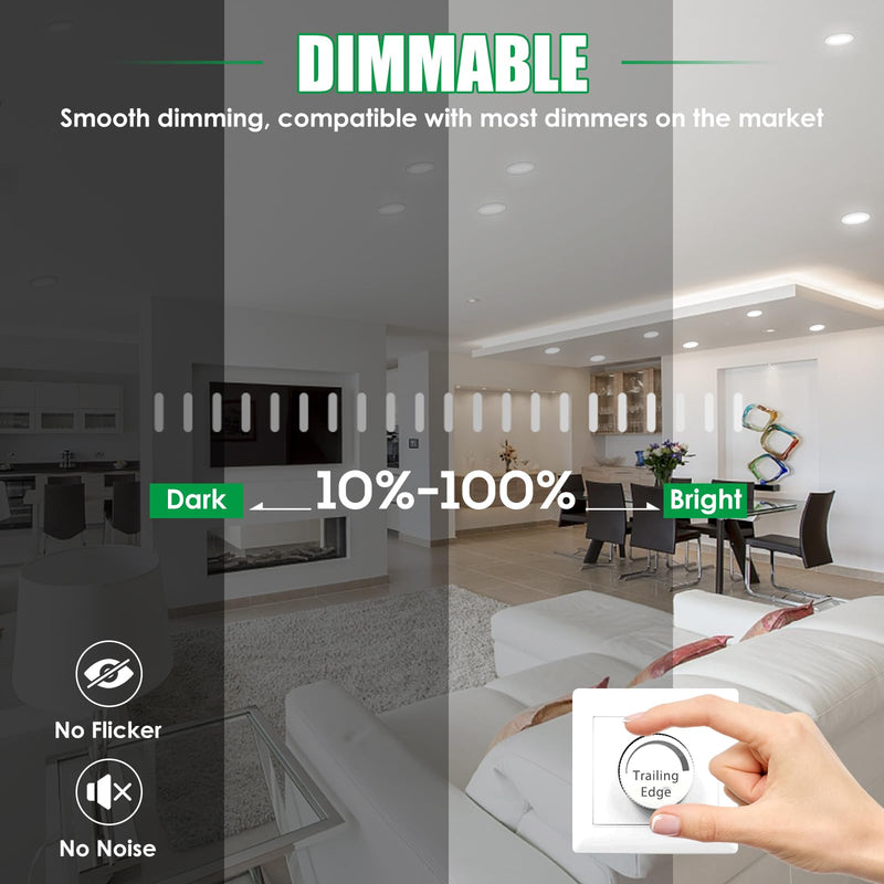 ALUSSO LED recessed spotlight 230V dimmable 68mm 7W ultra flat IP44 LED spots warm white neutral white cold white ceiling spots for bathroom kitchen living room, white, set of 6 round white
