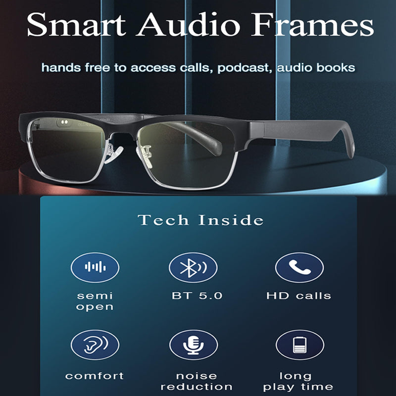 Bluetooth Glasses for Men, Smart Sunglasses, Audio Bluetooth Glasses for Women, Wake Up Voice Assistant Handfree Music Call for All Smart Devices-Blue Light Blocking (Silver) Silver