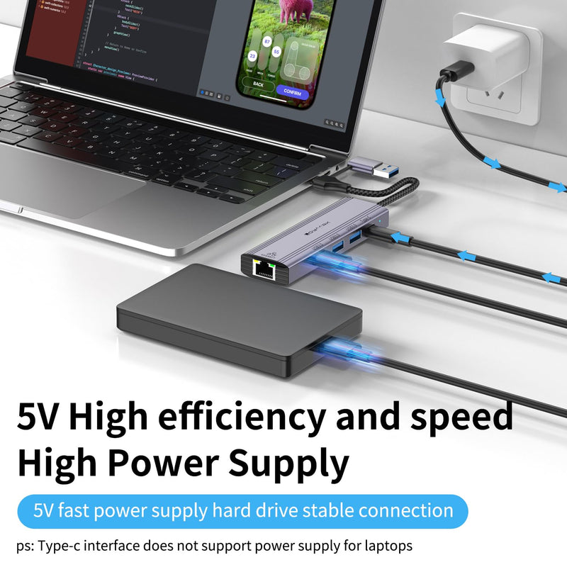 USB-C Hub with Gigabit Ethernet, 3 USB 3.0 Ports & USB-C Data Transfer - Compatible with MacBook, Chromebook T513