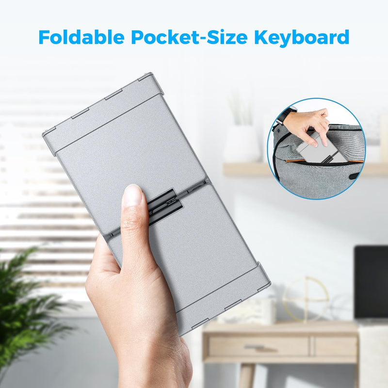 iClever Foldable Keyboard with Number Pad, BK09 Wireless Portable Keyboard for Travel and Business Trip, USB-C Charging Compact Keyboard for iPad, iPhone Mac Android Windows iOS, Sync up to 3 Devices