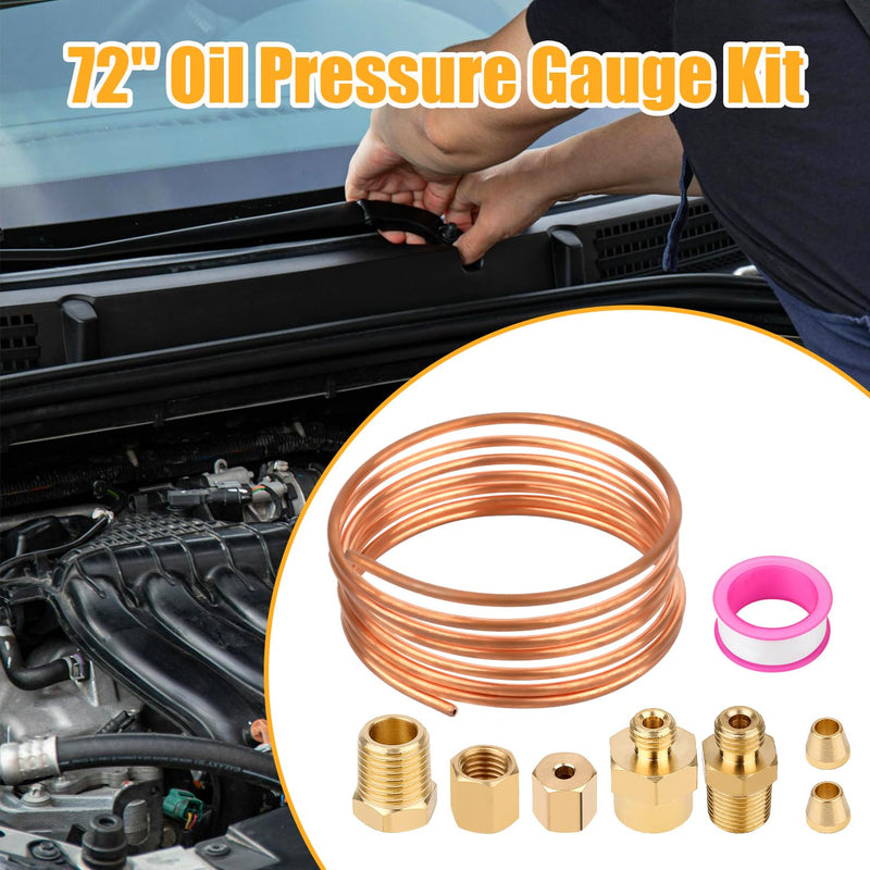 72'' Oil Pressure Gauge Tubing Kit, Mechanical Oil Pressure Gauge Line Kit Od Threaded Brass Parts Pipe Set of Copper Tube and Threaded Parts