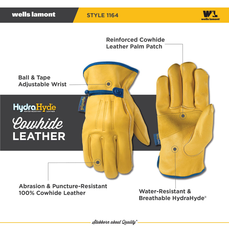 Wells Lamont Men's Adjustable HydraHyde Leather Work Gloves – Water-Resistant, Breathable, Durable – Ideal for Gardening, Landscaping, Ranching – Heavy Duty Leather Work Gloves – Saddletan, X-Large X-Large (Pack of 1)