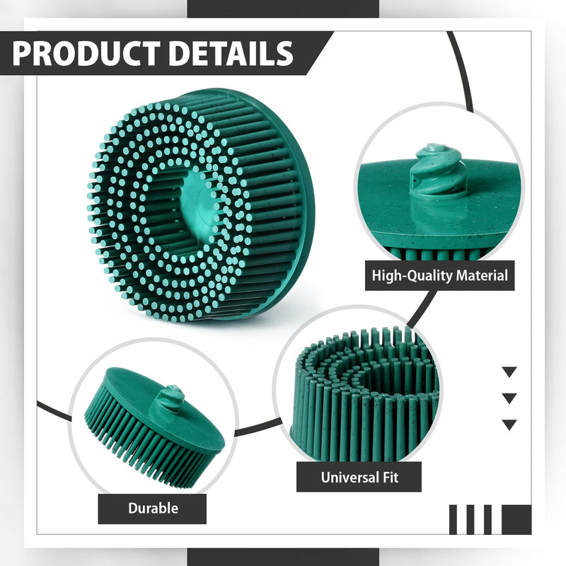 Hicarer 10 Pcs 2 Inch Bristle Discs Grit 50# Abrasive Bristle Disks Green Coating Removal Discs for Metal Grit 50#