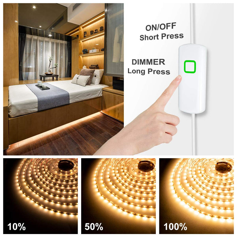 MYPLUS Under Cabinet Lighting Kit, 32.8 Ft Dimmable Led Strip Lights with 600 LEDs,12V, Low Power Safety Adapter, Flexible Tape Light for Kitchen Cabinet,Bedroom,Counter,Shelf (Warm White-3000k) Warm White/3000K 32.8FT/10M