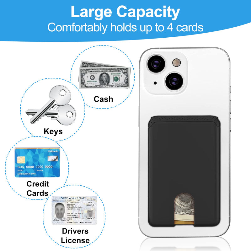 SHANSHUI Phone Card Holder, Silicone Ultra Slim Phone Wallet Stick on Credit Card Holder for Cell Phone Compatible for iPhone, Android & Most Smartphones - Black Black x 1 PCS Adhesive