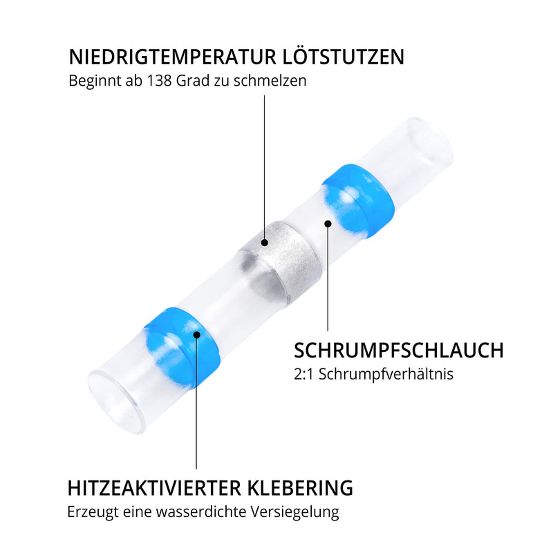 Wirefy solder connector with heat shrink tube in a set - waterproof cable connector - heat shrink tube transparent butt connector - shrink connector 0.125-6 mm² - 110 pieces 110 pieces - 0.14 - 6.0 mm²