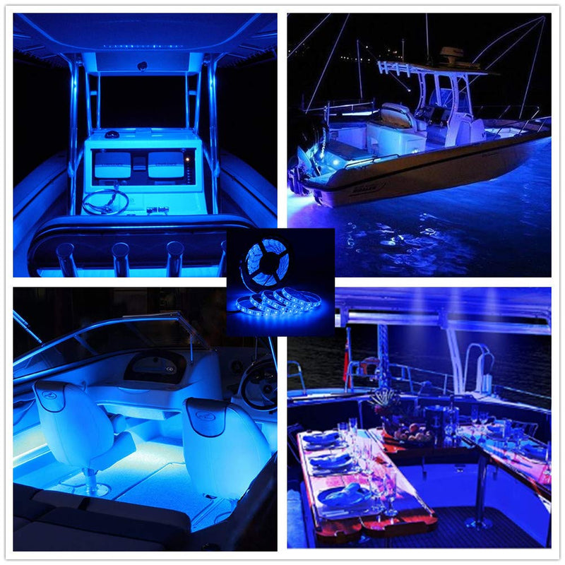 HOKIION Pontoon Led Boat Lights, 12V 20FT Marine Led Strip Lights, Waterproof Boat Interior Light, Boat Deck Light, Night Fishing Lighting with and Extension Cable for Boats (Blue) Blue (20FT)