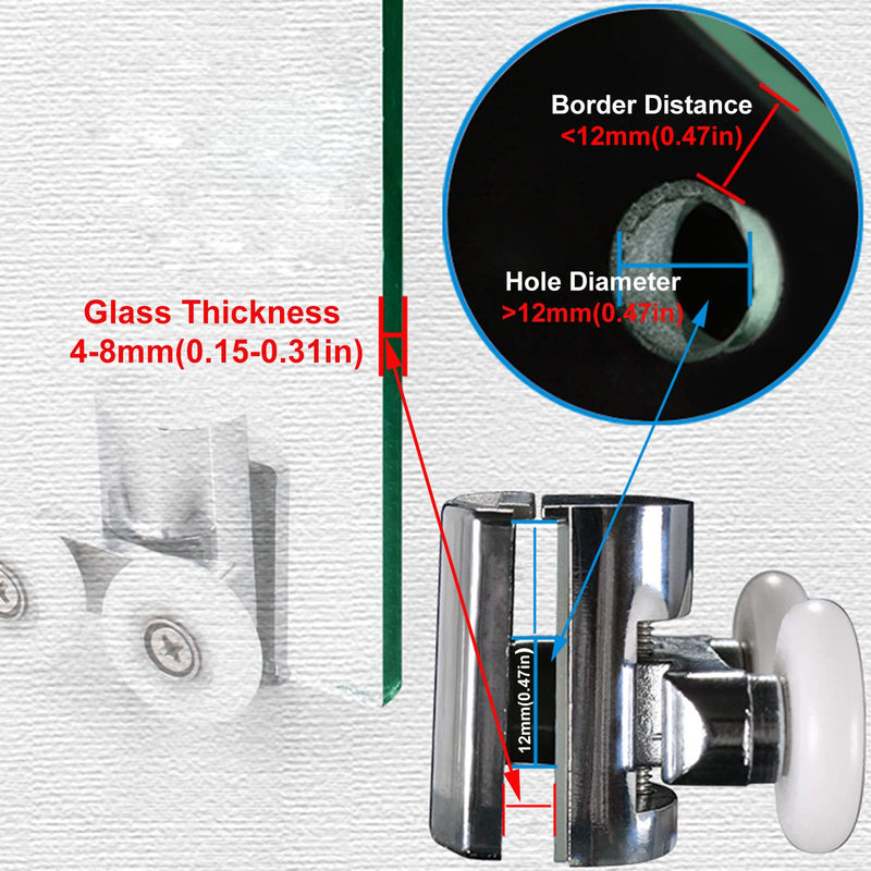 KAFENDA Zinc Alloy Shower Door Runners 23mm Twin Shower Door Rollers 2top 2bottom 4pcs Silver