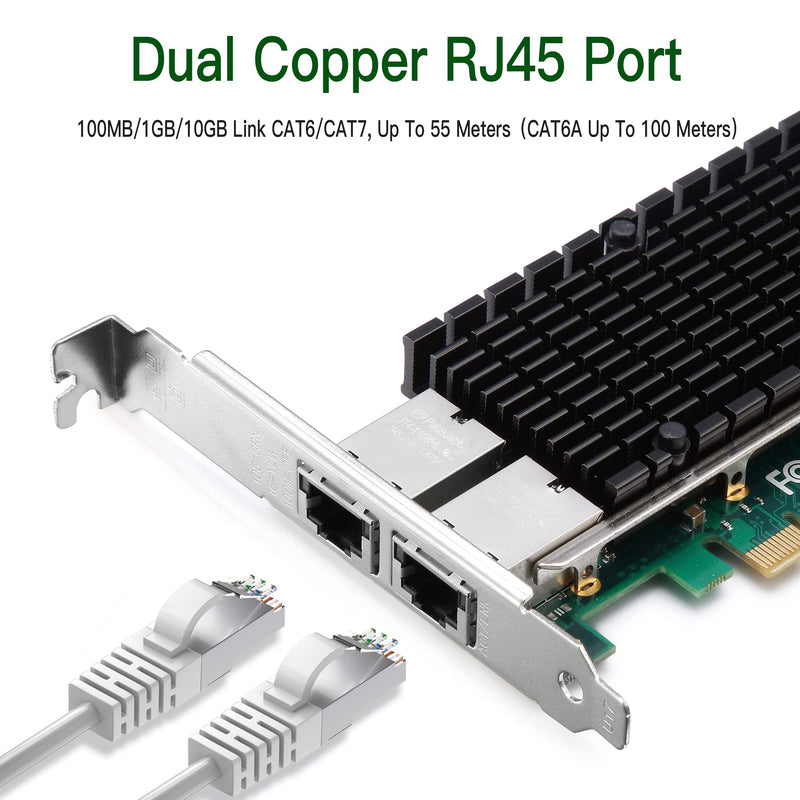 10G Network Card with Intel X540 Chip, 10GB PCI-E NIC Compare to Intel X540-T2, Dual RJ45 Port PCI Express X8 Ethernet Adapter Support Windows/Windows Server/Linux/Freebsd/VMware ESXi 6.Intel X540 (2xRJ45)