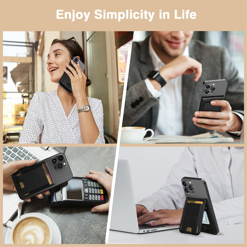 LOHASIC Designed for MagSafe Wallet, RFID Protection Magnetic Wallet 5 Card Holder with Stand, Vegan PU Leather Mens Phone Wallet for iPhone 15/14/ 13/12 Series, Not for iPhone 13/12 mini - Black