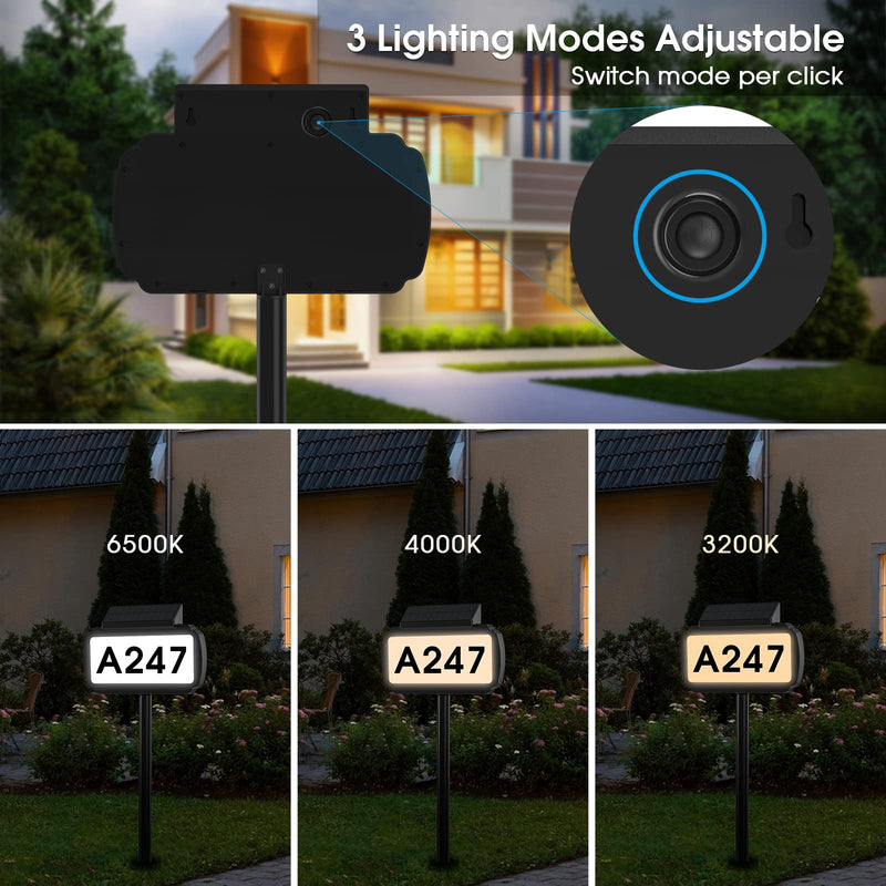 Solar Address Sign House Number for Outside Plaque Modern IP65 Waterproof LED Lighted Address Numbers for House Number signs for Yard Street (3 Color)