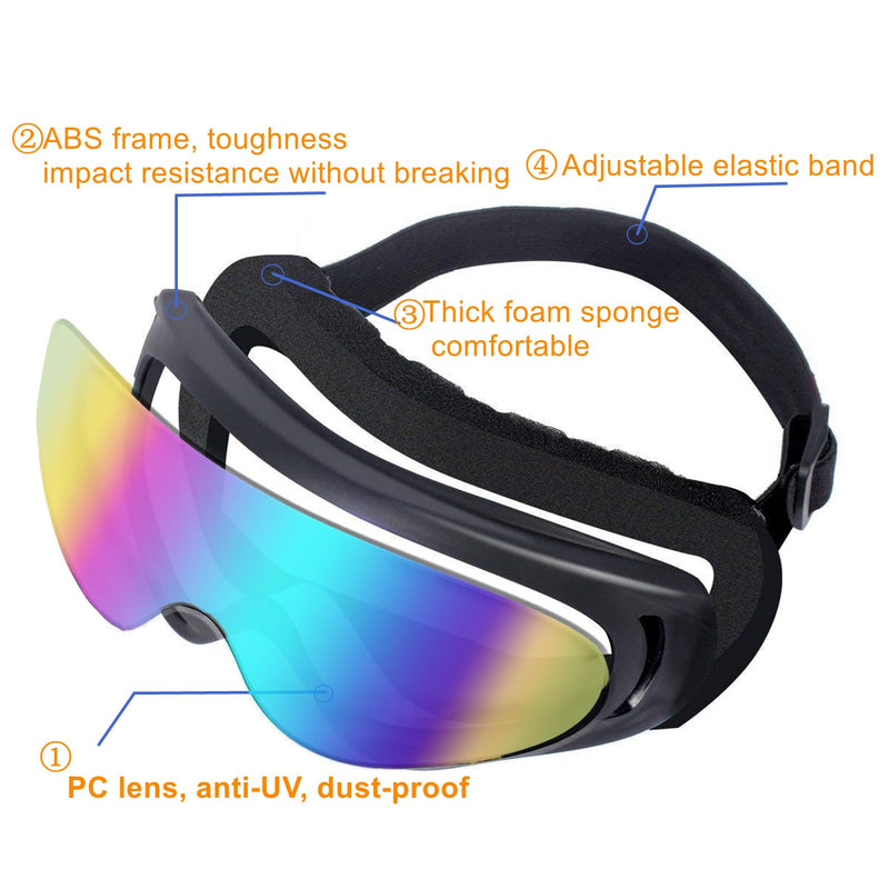 Motorcycle Goggles,2 Pack Dirt Bike ATV Motocross Riding Hiking Protective with 2 Pack Neck Breathable Bandana Mask Black Frame/Multicolor Lens