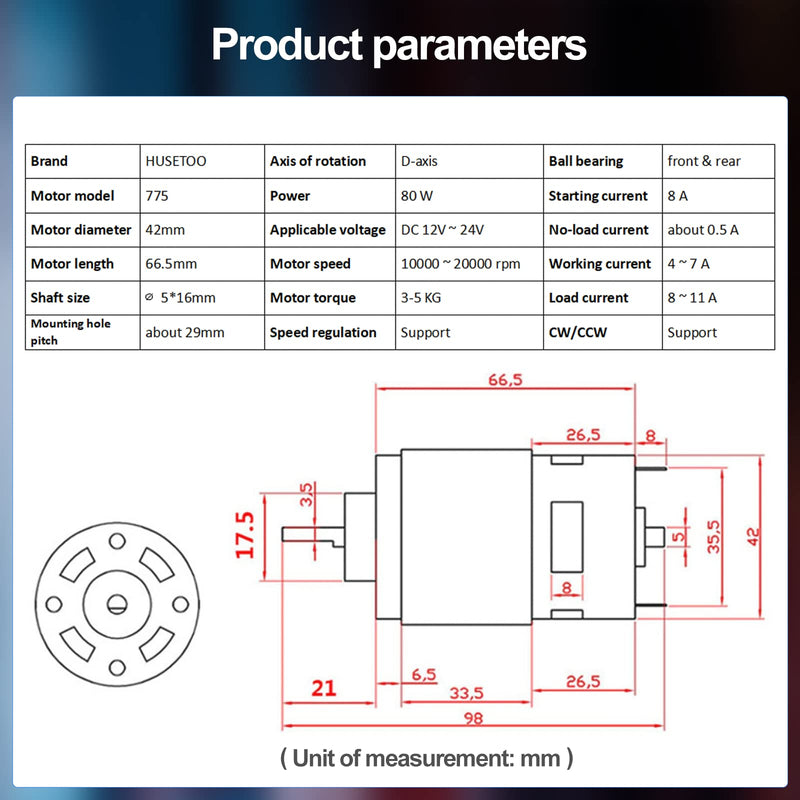 775 DC Motor, 12V DC Motor, High Torque DC Motor, Max 20000RPM, Double Ball Bearing, Quiet Power Wheels, Motor Upgrade DC Motor (with Bracket) (D Shaft Motors) D Shaft Motors