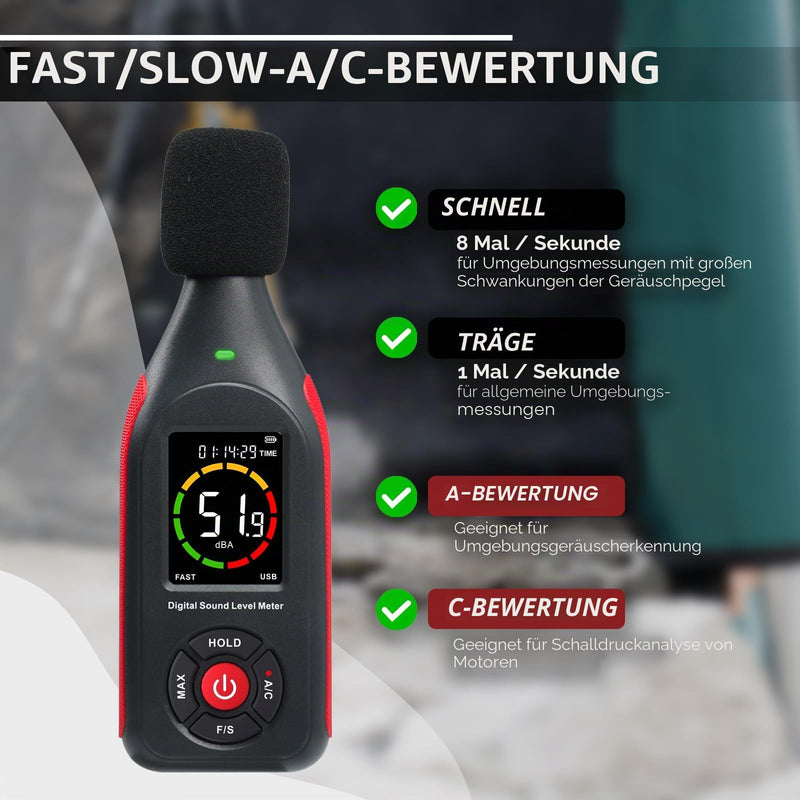 Decibel Meter, Data Logger, Portable Sound Decibel Meter, Sound Level Meter with 31,000 Data Recording and Export, Rechargeable Noise Meter with A/C Frequency, DC Output, 3