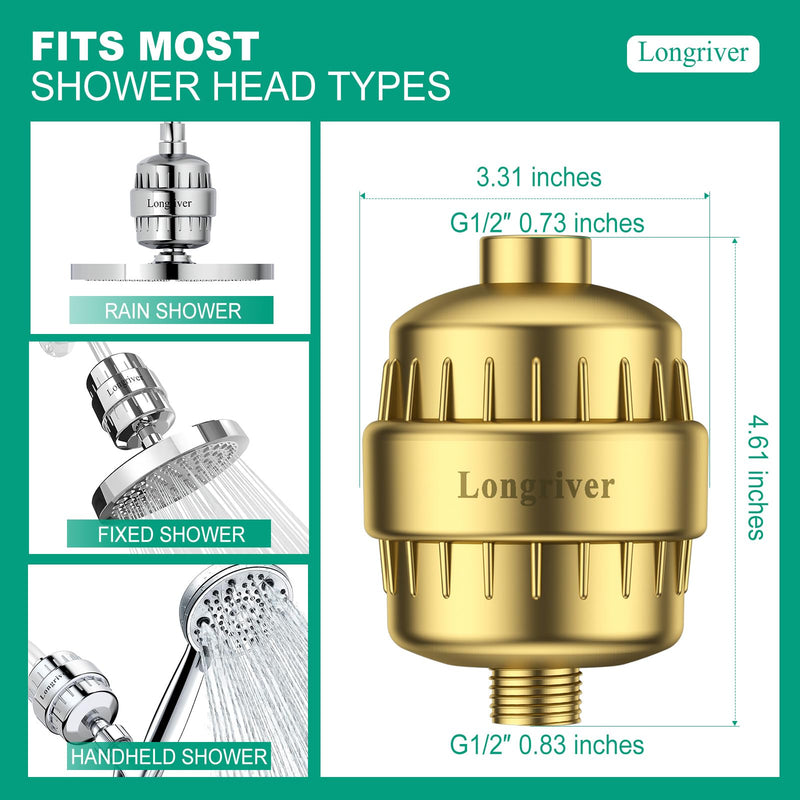 R7 Shower Filter High Put Shower Water Filter for Hard Water 99.99% Remove Chlorine, Heavy Metals, Shower Water Softener, Improve your skin and hair, Bathroom Fixture Hardware Parts, Brushed Gold 1 X Brushed Gold