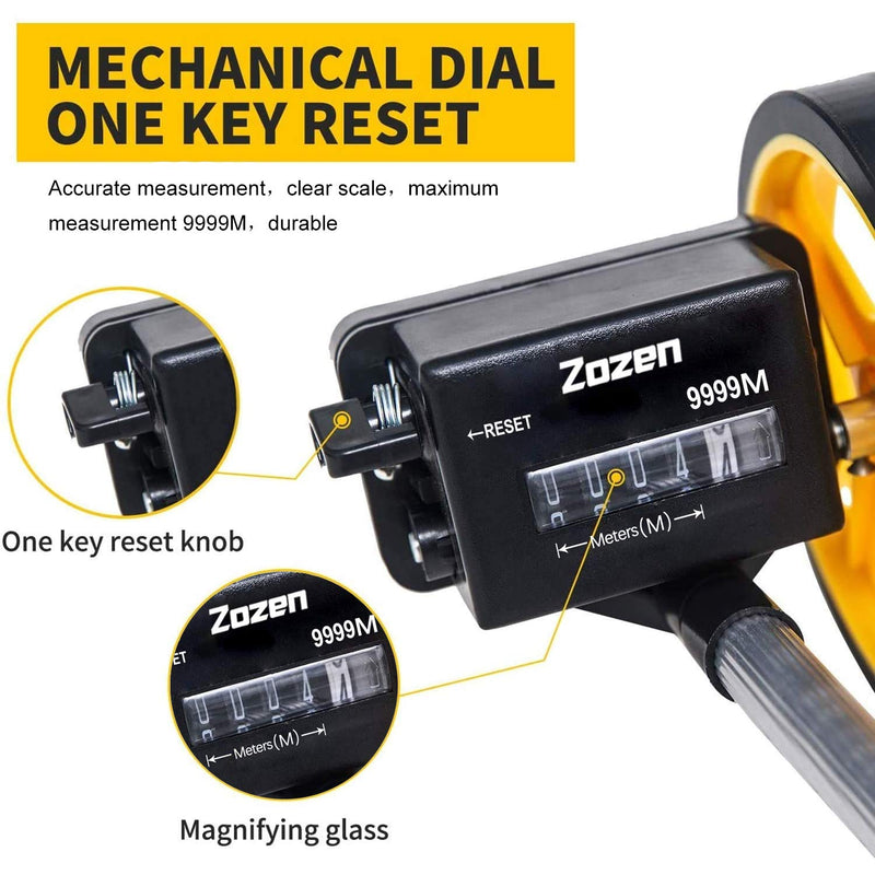 Zozen Measuring Wheel in Meters, Meters Measure Wheel – Metric Units [Up to 9,999m], Rolling Measurement with Carrying Bag, Telescopic/One Key to Reset/Starting Point Arrow.