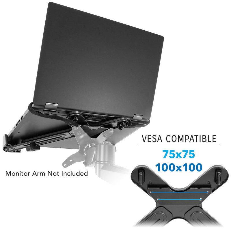 Mount-It! Laptop VESA Mount Tray for Monitor Arms – VESA Laptop Tray Fits Up to 17" Notebooks – Adjustable Holder with Safety Strap, Ventilated Cooling Design, and Secure Ledge Stopper (Black)