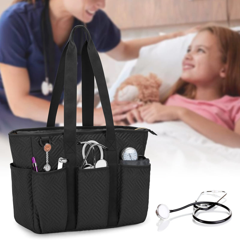 Fasrom Nurse Medical Bag Black | With padded 15.6 inch laptop compartment, 8 outer pockets, 3 pen loops and reinforced straps for first aid and students