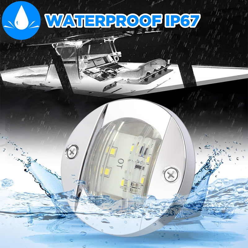 ALFU 10Pcs White DC 12V 3 Inch Round Marine Boat Interior Lights Transom Mount Led Stern Anchor Lights LED Night Fishing Lights IP67 Waterproof Deck LED Courtesy Light 10Pcs(White)