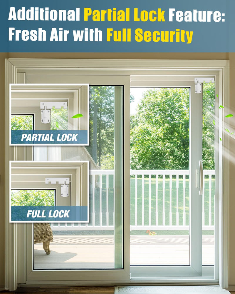 Sliding Glass Door Lock Window Locks 2 Pack Childproof Safety Lock Horizontal Sliding Door Security Bar Keyless Patio Foot Locks for Front Door Latch Stoppers from Inside Bedroom Apartment Essentials Pearl White
