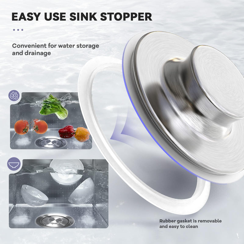 KONE Extended Garbage Disposal Flange with Strainer and Stopper, Deep 304 Stainless Steel Kitchen Extended Sink Flange for 3-1/2 Inch Standard Sink Drain, Convenient for Water Storage and Drainage Silver