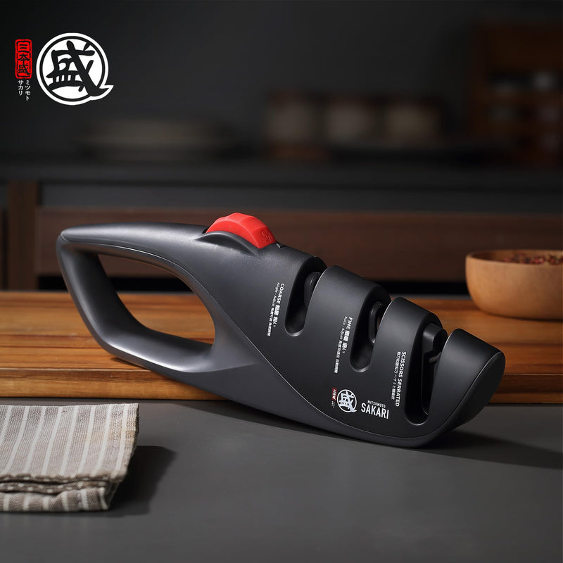 MITSUMOTO SAKARI Japanese Adjustable 5-Angle Knife Sharpener, 3-Stage Kitchen Knife Sharpeners For Kitchen Scissors And Knives, Professional Sharpening Tool With Angle-Lock Technology