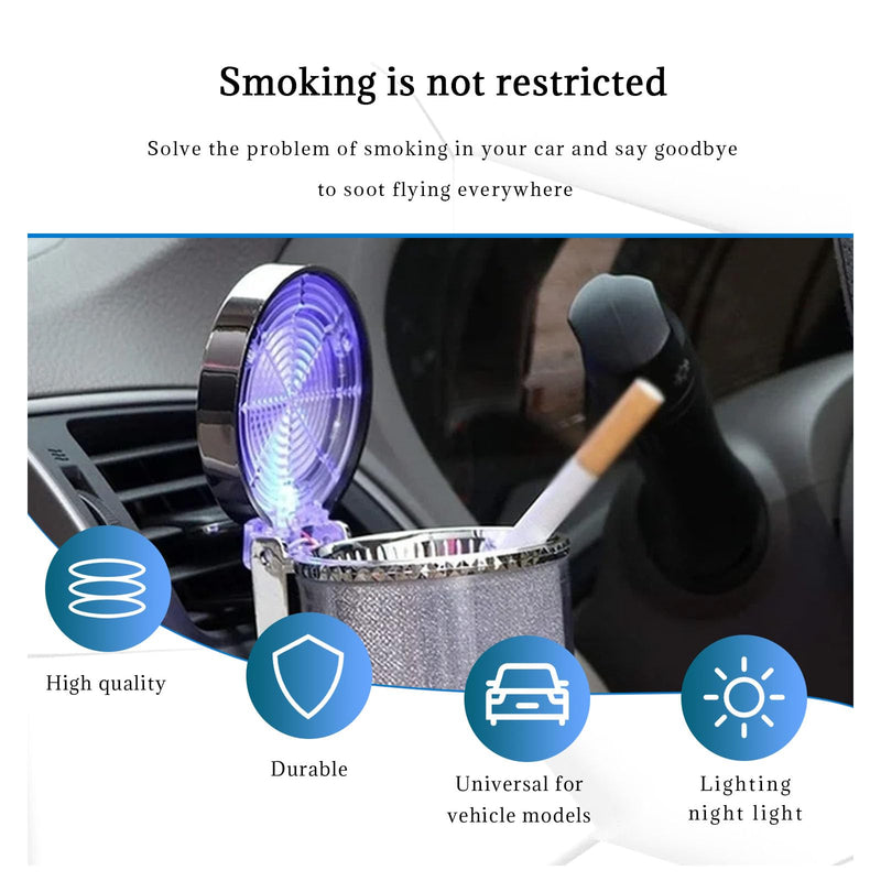 Car Ashtray with Blue LED Light, Smell Proof Smokeless Auto Ashtray with Lid, Portable Mini Car Trash Can, Universal Vehicle Cup Holder Air Vent Ashtray for Car Home Office (Colorful) Colorful