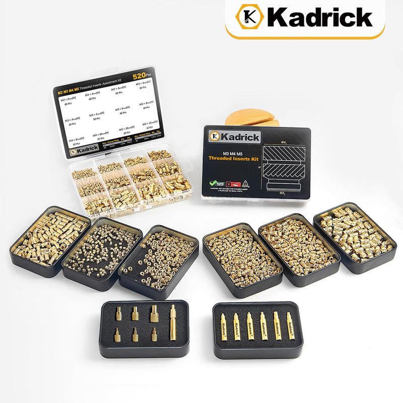 Professional Heat Set Insert Tool Kit: 80W Soldering Iron Heat Insert Tool with 520pcs Brass Inserts & Heat Set Insert Tips (M2-M8) for 3D Printing Tools + 520Pcs Heat Inserts