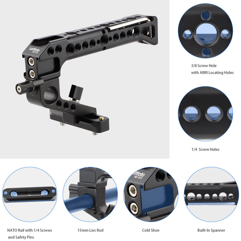 LEFTFOTO Camera Cage Top Handle NATO Rail Standard with 7mm NATO Rail for DLSR Camera Cage,Anti-Off and Quick Release Design.