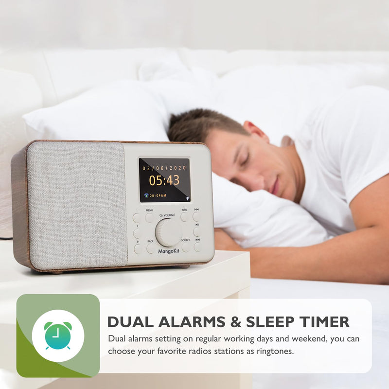 SR10 Internet Radio,WiFi Radio,Podcast Player, Bluetooth Speaker, Smart Radio, Portable FM Radio, Mains and Battery Powered Radio, Color Display,Dual Alarms, Presets,App Control-Walnut Walnut Mono