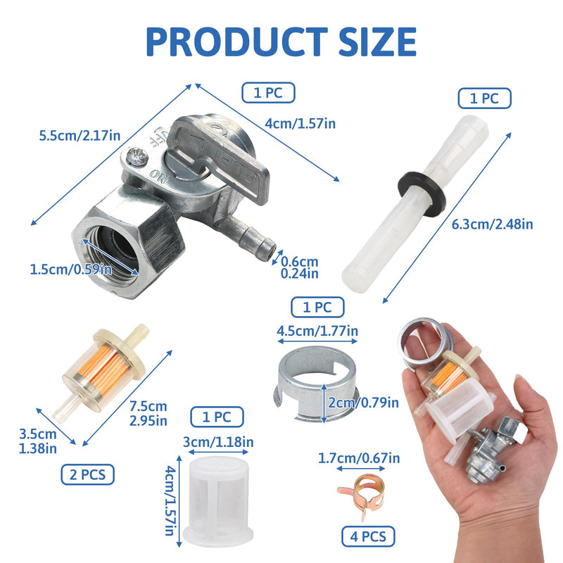 Generator Fuel Tank Petcock Valve Kit, Female Thread Oil Switch Shut off Valve with Inline Fuel Filters Compatible with Predator 4000 4375 6500 8750 9000 Champion ETQ (M16×1.5mm)
