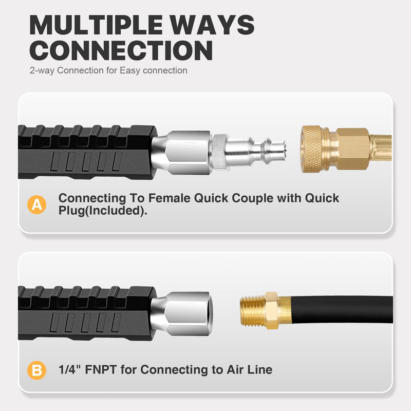 14" Extended Reach Dual Head Air Chuck, 2-Way Connection 1/4" FNPT Straight Lock On Tire Inflate Chuck, Tire Chuck with Standard Quick Plug, Air Compressor Fill Kit for Truck RV Semi Dually Tires 14“ With SILICONE HANDLE