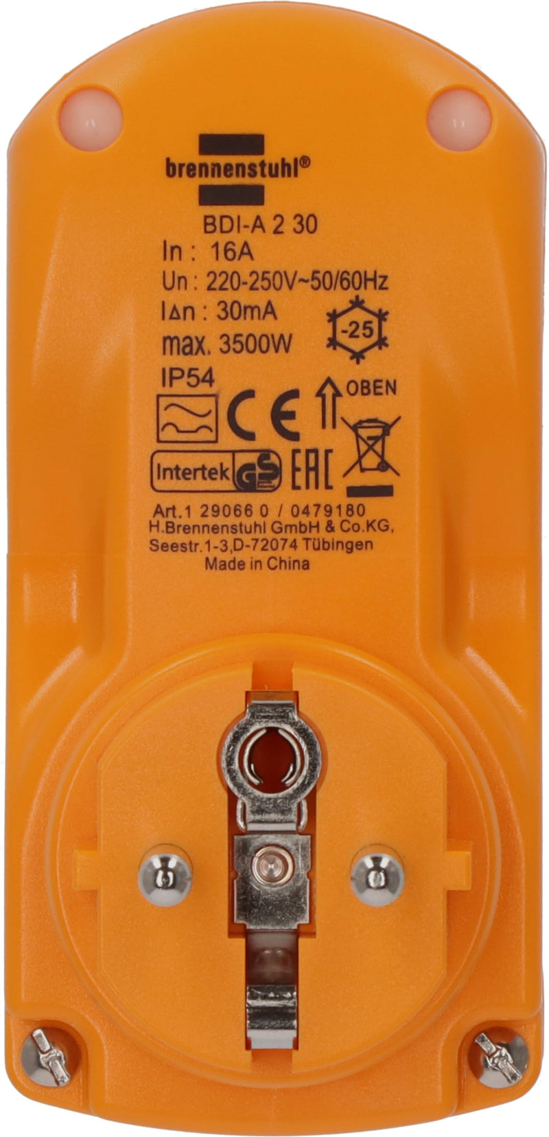 Brennenstuhl personal protection adapter BDI-A 2 30 IP54 / personal protection plug for outside (two-pin switch-off, yellow, 30mA)
